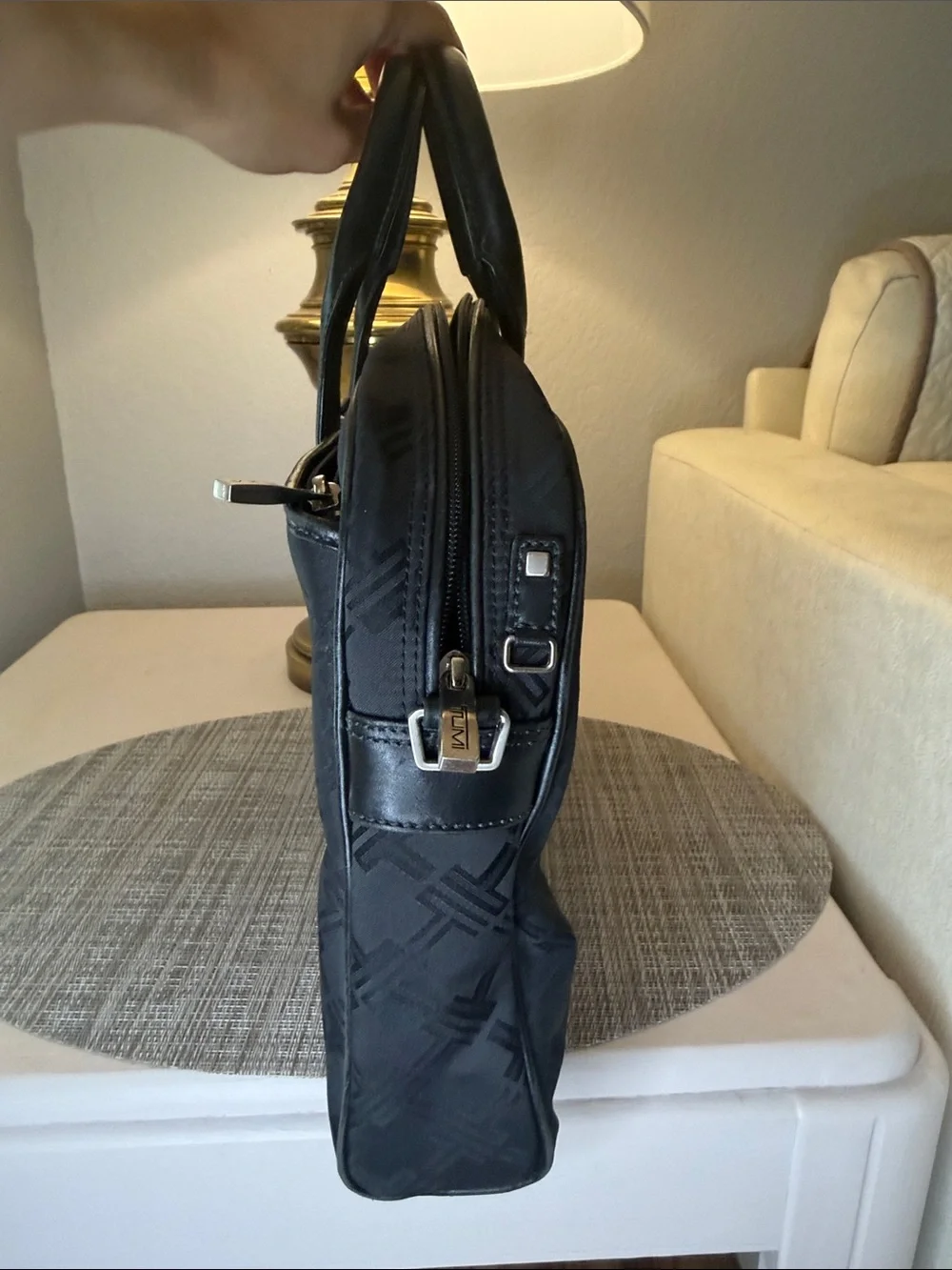 Tumi Black Monogram Nylon Laptop Briefcase